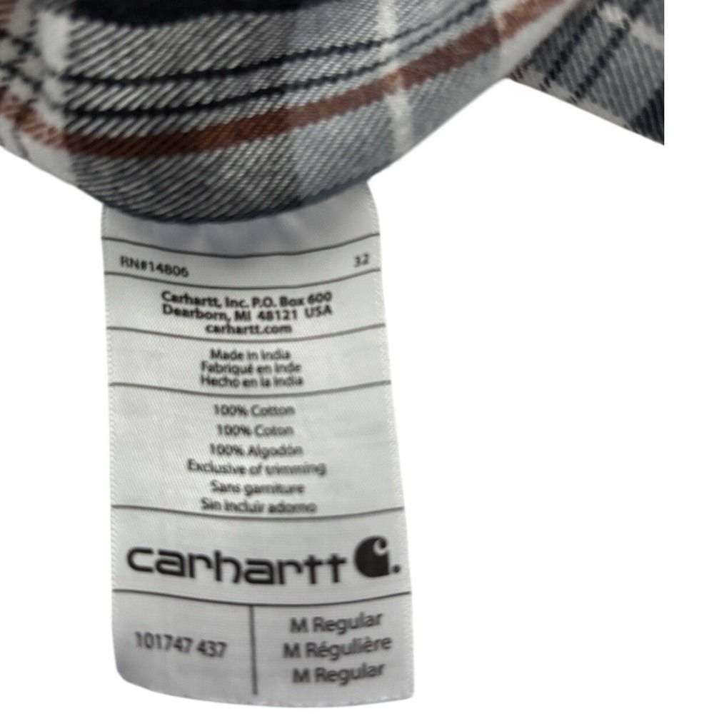Carhatt Mens Medium Long Sleeve Button Down Shirt Plaid Grey/Brown Casual Attire - Picture 6 of 8